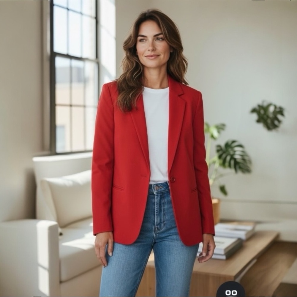 Vintage Sag Harbor Petite Vibrant Red Women's Blazer - Picture 2 of 16